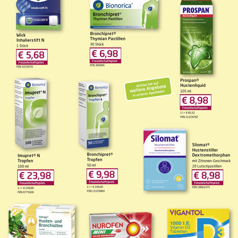 Oktober-Angebote Marien-Apotheke Ebersberg: Produkte für Erkältung, Schnupfen, Husten