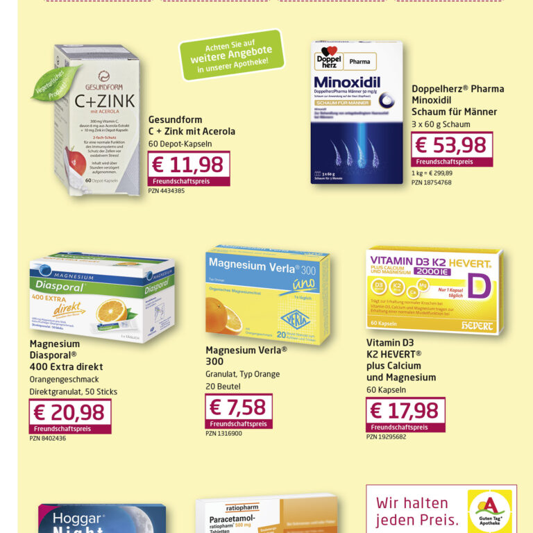 Oktober-Angebote Marien-Apotheke Ebersberg: Produkte für Immunsystem, Vitamine, Zink, Magnesium